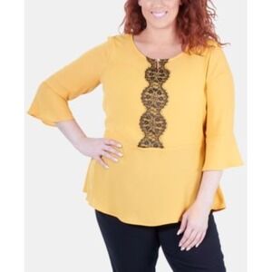 My Collection Women Plus Blouse 3/4  Flared Sleeves Size 1XL Plus Goldy Yellow
